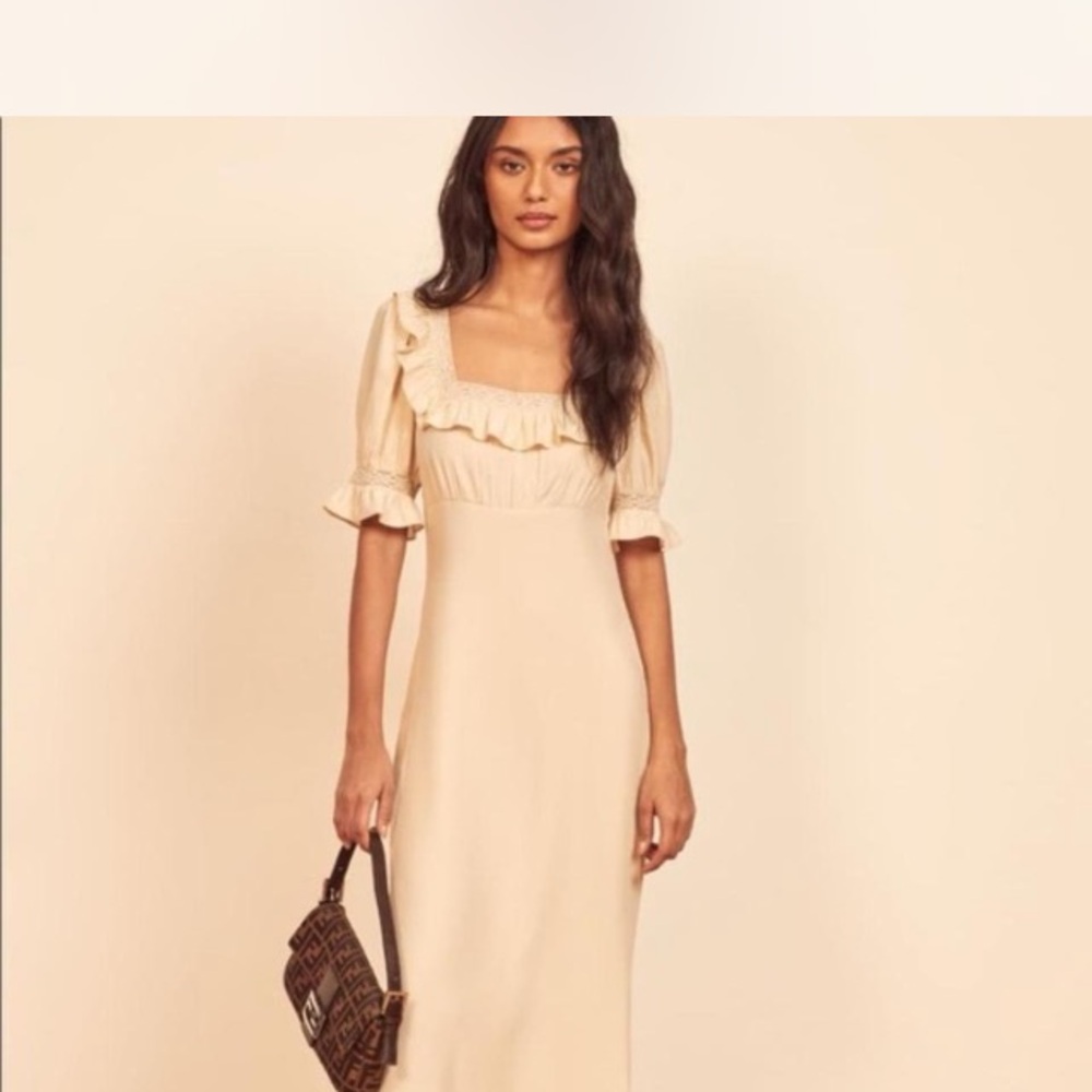 Reformation Fifer Dress Cream/Tan MIDI